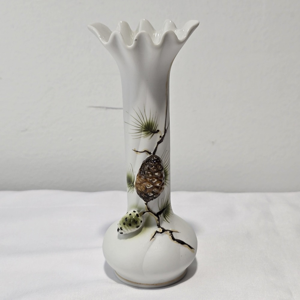 Vintage Lefton China 2460 Pine Cone Bud Vase 6.5" Floral Rustic‎ Cabin